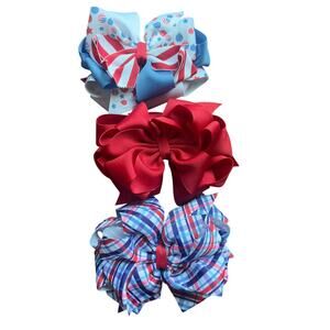 BuggaBooBows Double Stack Octopus Style‎ 6" Patriotic Bundle Plaid Novelty Red